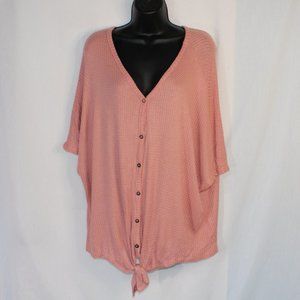 Easel waffle knit tie front top loose fit lagenlook slouch boho relaxed fit